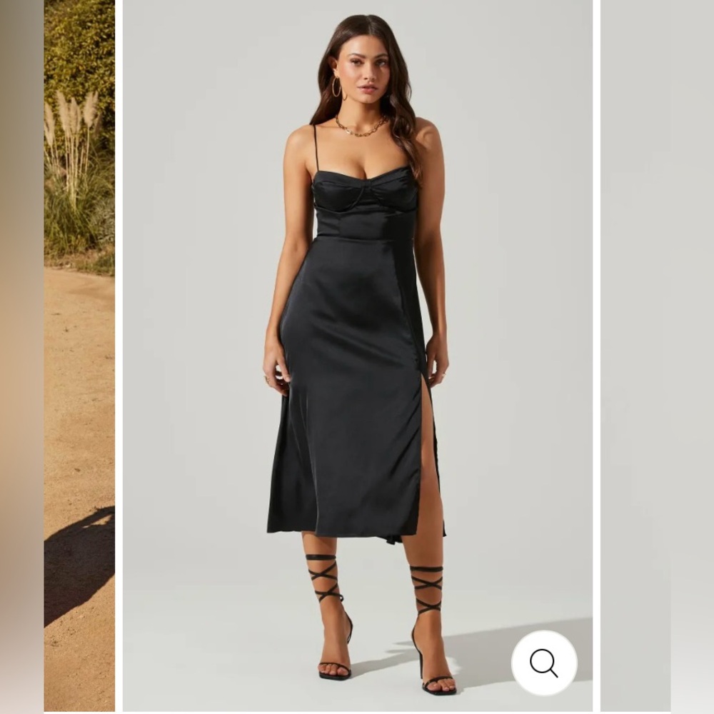 Black Satin Midi Dress